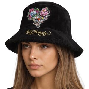 Ed Hardy Velvet Sherpa Lined Bucket Hat